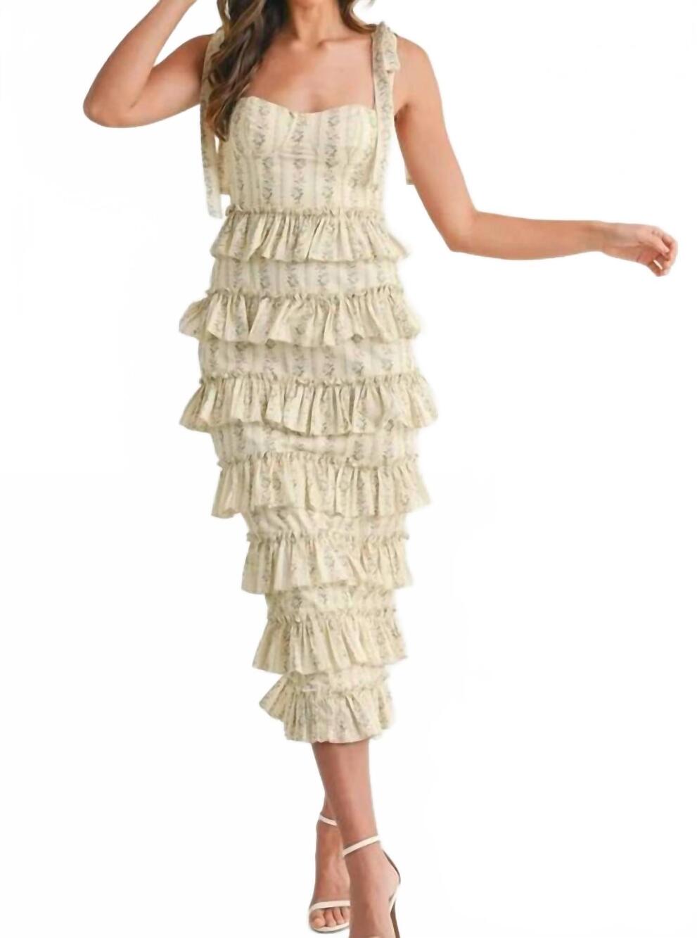NEW MABLE floral print ruffle tiered bustier midi dress in multi